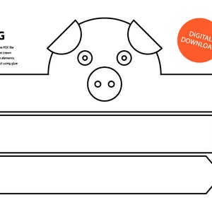 Pig Paper Crown - Printable, Coloring , Coloring Face Mask, Crown Template, Animal Headband, Printable Crown, Pig, Pig Mask, Pig DIY Crown