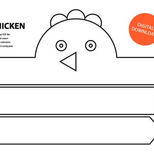 Chicken Paper Crown - Printable, Coloring Crown, Coloring Face Mask, Crown Template, Animal Headband, Printable Crown, Chicken, Chicken Mask