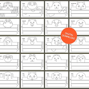 Animal Paper Crown Set - Printable, Coloring Crown, Coloring Face Mask, Crown Template, Animal Headband, Printable Crown, Paper Crown, Mask