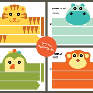 African Animal Crown Set - Printable, Face Mask, Crown Template, Animal Headband, Printable Crown, Tiger, Hippopotamus, Parrot, Monkey, Mask