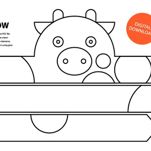 Cow Paper Crown - Printable, Coloring Crown, Coloring Face Mask, Crown Template, Animal Headband, Animal Crown, Printable Crown, Cow, Mask