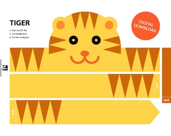 Tiger Paper Crown - Printable, Crown Template, Animal Headband, Animal Crown, Printable Crown, Tiger Mask, Tiger Headband, Tiger DIY Crown