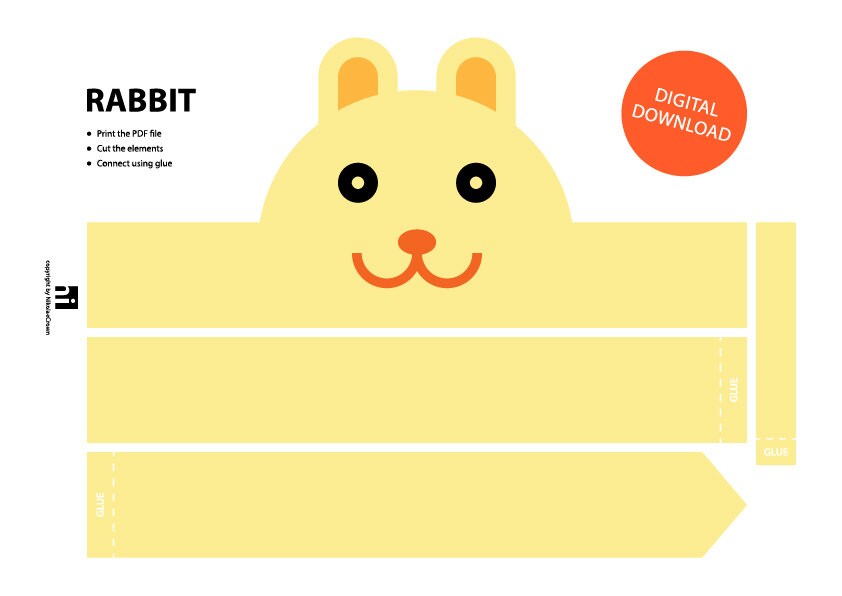 Rabbit Paper Crown - Printable, Crown Template, Animal Headband, Animal Crown, Printable Crown, Rabbit Mask, Rabbit Headband, DIY Crown