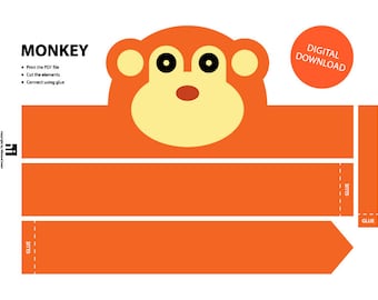Monkey Paper Crown - Printable, Crown Template, Animal Headband, Animal Crown, Printable Crown, Monkey, Monkey Mask, Monkey Headband, Monkey