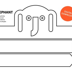 Elephant Paper Crown - Printable, Coloring Crown, Coloring Face Mask, Crown Template, Animal Headband, Printable Crown, Elephant Mask
