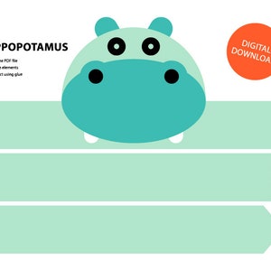 Hippopotamus Paper Crown - Printable, Crown Template, Animal Headband, Animal Crown, Printable Crown, Hippopotamus, Hippopotamus DIY Crown