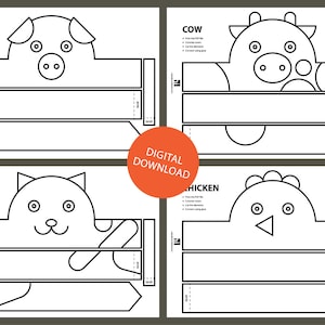 Corona di carta per animali da fattoria - Corona stampabile, da colorare, Maschera viso da colorare, Modello di corona, Fascia per animali, Corona stampabile, Corona di carta, Fattoria