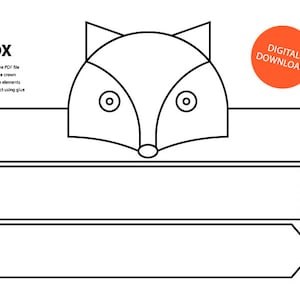 Fox Paper Crown - Printable, Coloring Crown, Coloring Face Mask, Crown Template, Animal Headband, Printable Crown, Fox, Fox Coloring Crown