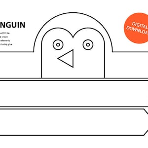 Penguin Paper Crown - Printable, Coloring Crown, Coloring Face Mask, Crown Template, Animal Headband, Printable Crown, Penguin, Penguin Mask