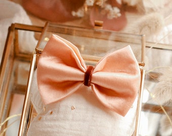 Pin's bow silk pink center brown velvet