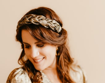 Iridescent bronze braided headband