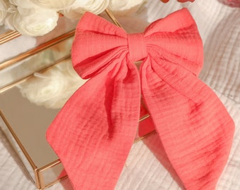 Maxi bow bar in double coral gauze