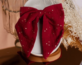 Maxi bow in red and gold double gauze