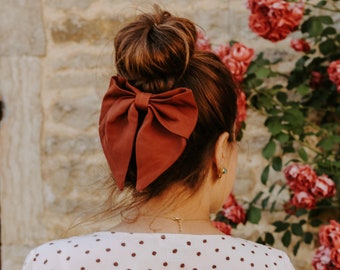 Pinza para el cabello grande con lazo de ardilla de terracota marrón