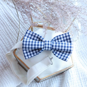 Blue and white vichy bow tie