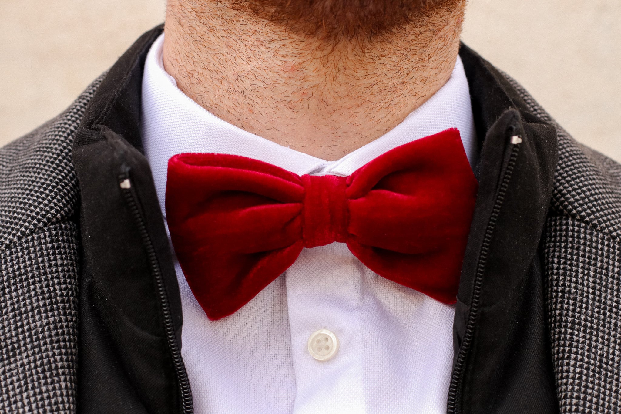 Vintage Red Velvet Mens Bowtie Clip On Pointed End Red Velvet Bow Tie Wedding Set – Jack and Miles main image 2