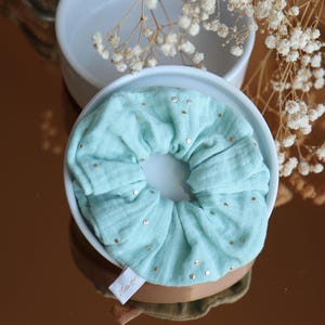 Light blue and gold double cotton gauze scrunchie
