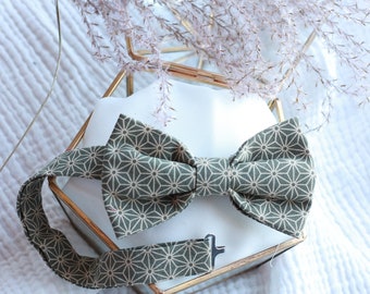 Asanoha khaki and beige bow tie