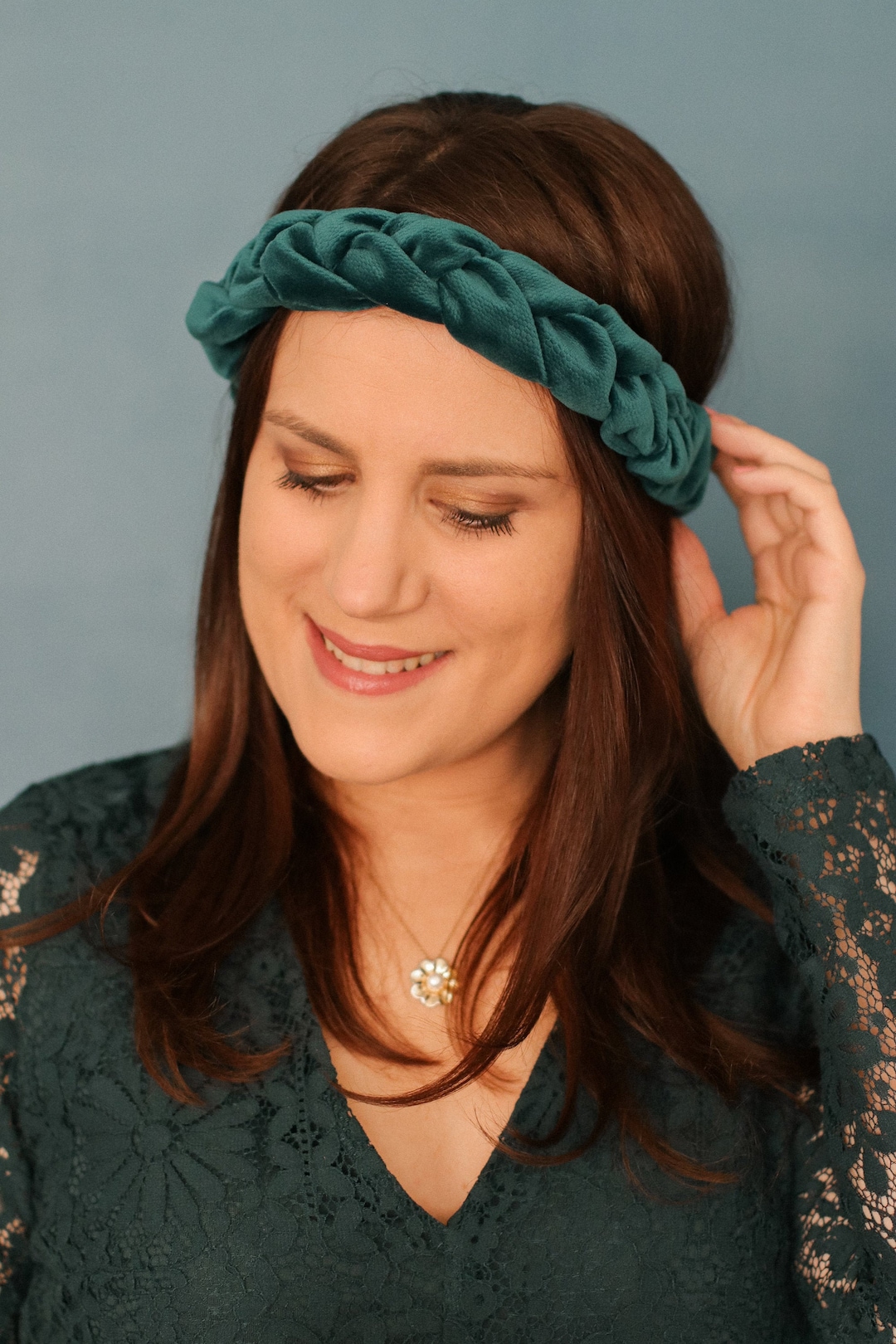 Fascia intrecciata in velluto blu anatra Italia