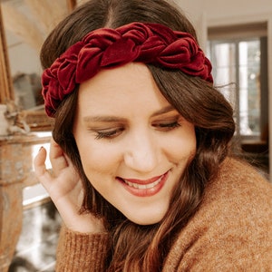 Burgundy velvet braided headband