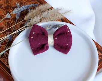 Minus, minus. Bow barrette crocodile claw in double burgundy gauze