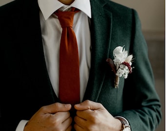 Terracotta red fabric tie with terracotta flower lining, pink, orange, burgundy, purple