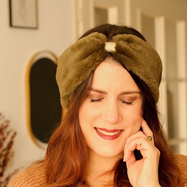 Warm khaki faux fur headband