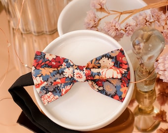 Bow tie blue flower, terracotta, butternut.