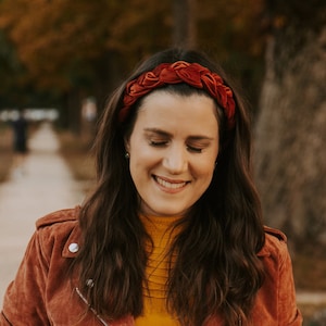 Terracotta brown short velvet braided headband