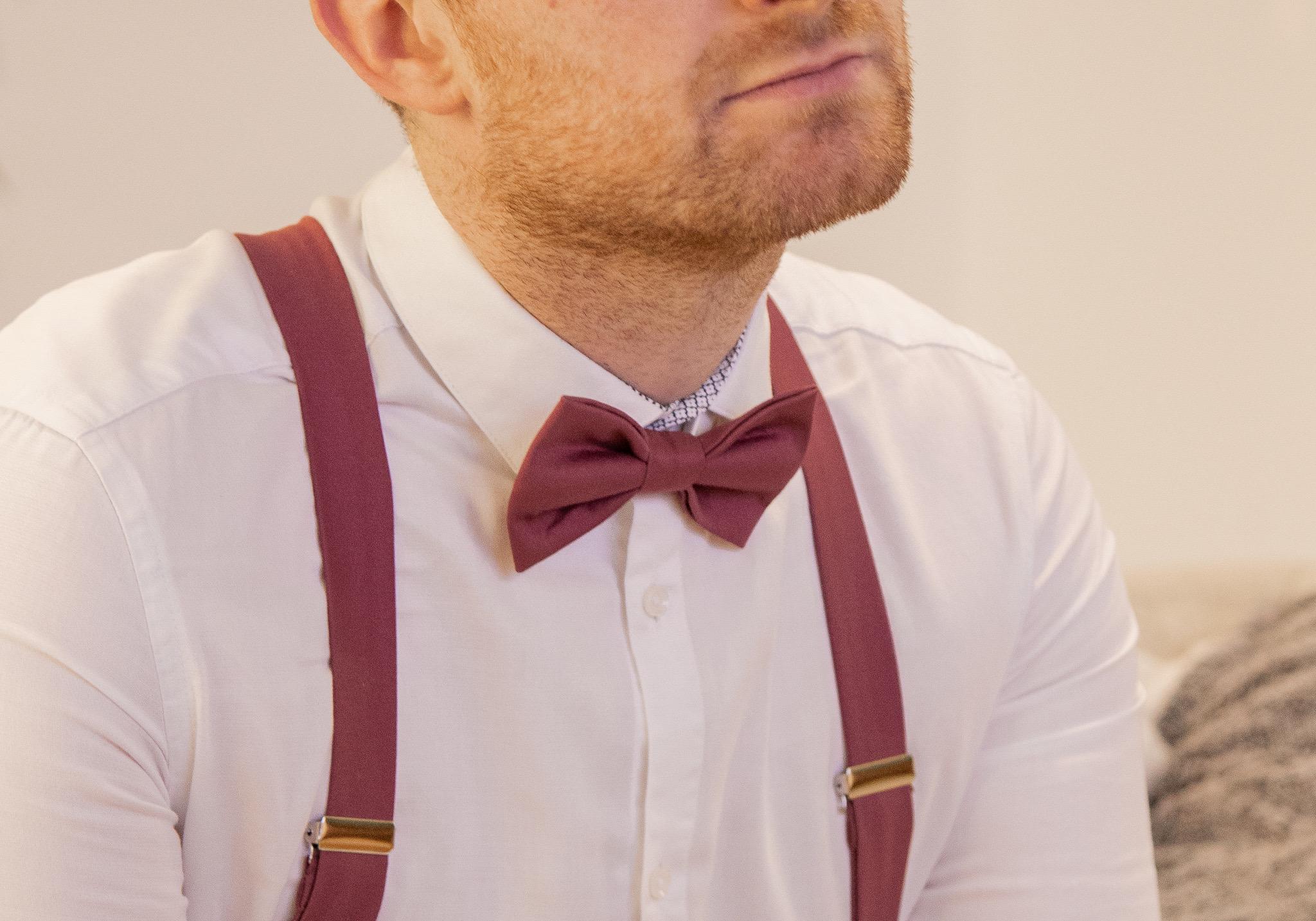 Noeud papillon en satin de coton vieux rose foncé