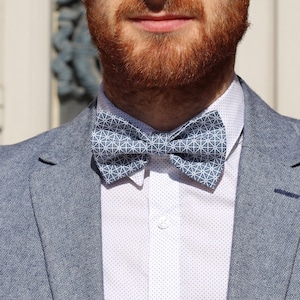 Geometric blue and white bow tie image 1