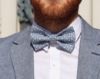 Geometric blue and white bow tie