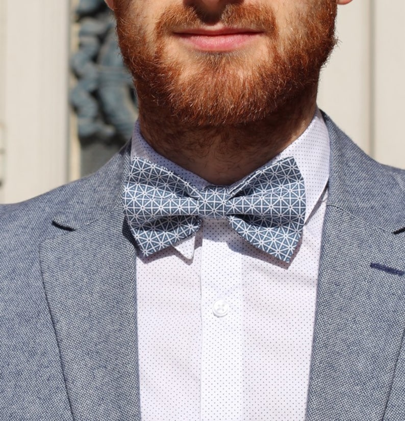 Geometric blue and white bow tie image 1