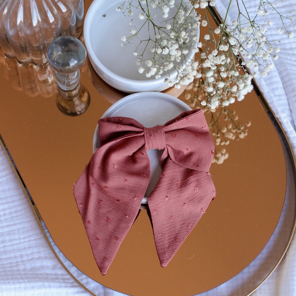 Maxi noeud barrette plumetis rose terracotta