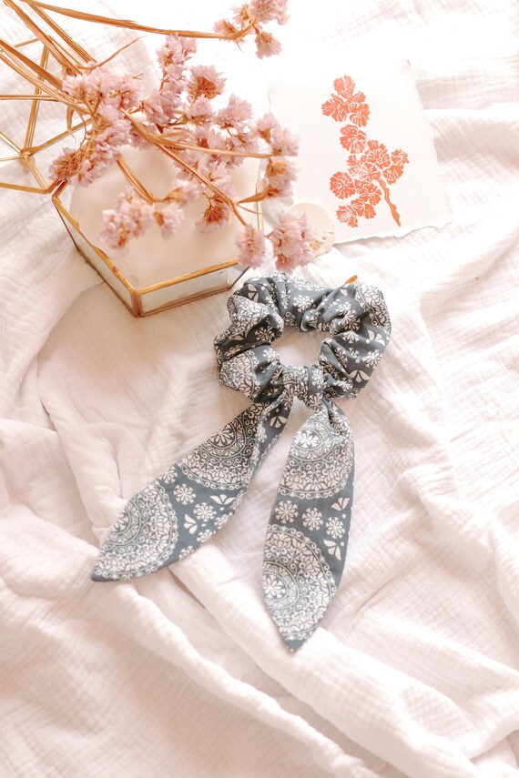 Blue scarf scrunchie with 