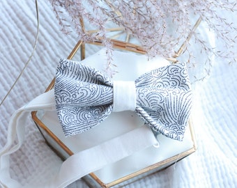 Japanese printed bow tie ecru