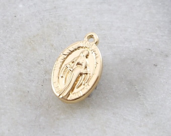 Small Oval Gold Rhodium Plated Virgin Mother Mary Miraculous Medal Delicate Charm Pendant Medallion