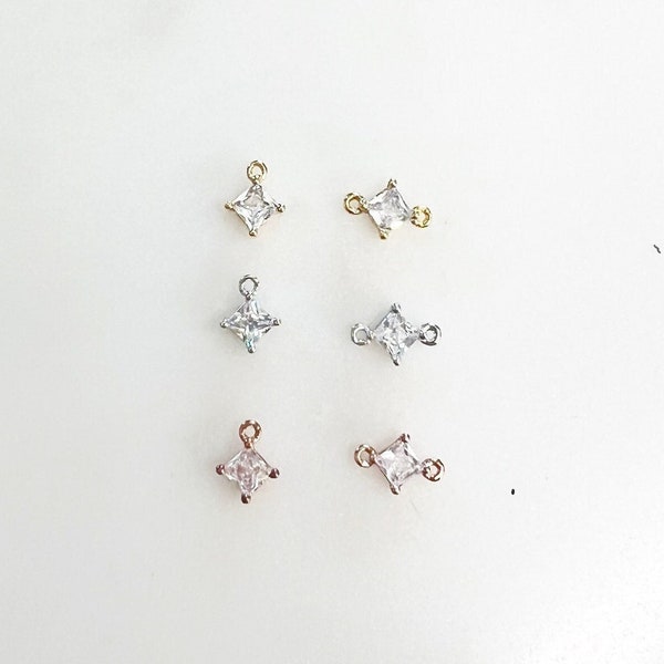 Teeny Tiny CZ Pave Diamond Charm, Choose Your Style, 1 or 2 Loops Gold Plated, Rhodium Plated Silver, Rose Gold Plated Mini Charm, 1 piece