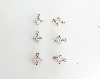 Teeny Tiny CZ Pave Diamond Charm, Choose Your Style, 1 or 2 Loops Gold Plated, Rhodium Plated Silver, Rose Gold Plated Mini Charm, 1 piece