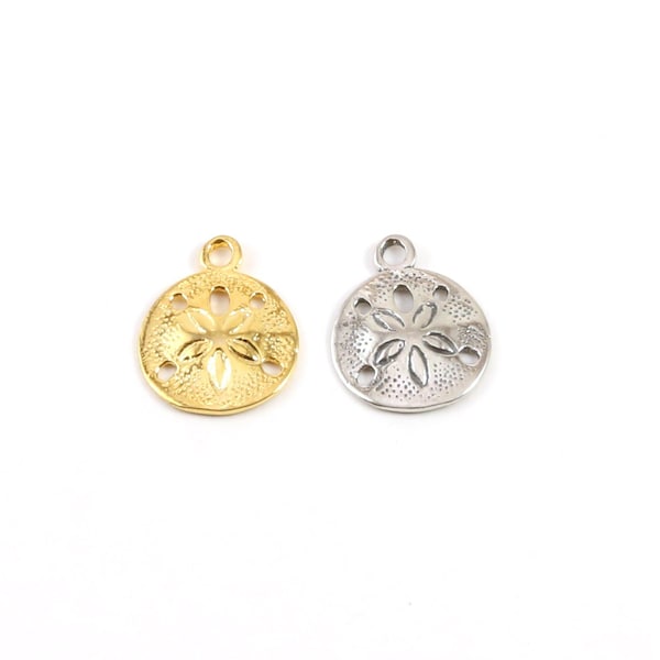 Medium Sand Dollar Ocean Nautical Shell Charm Pendant in Sterling Silver or Vermeil Gold 12mm x 20mm