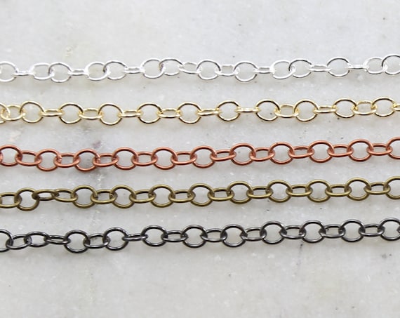 Base Metal Medium Weight Dainty Oval Extender Link Chain 3.5mm x 4mm in 5 Finishes / Chain by the Foot