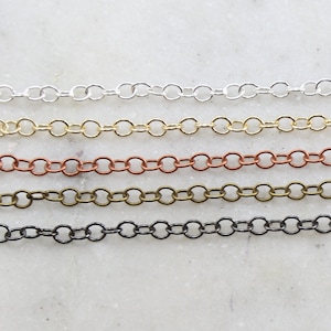 Base Metal Medium Weight Dainty Oval Extender Link Chain 3.5mm x 4mm in 5 Finishes / Chain by the Foot