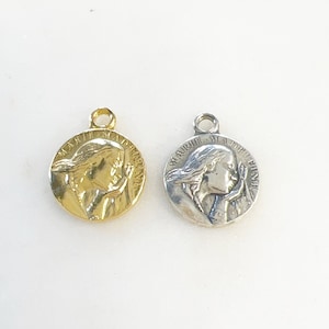 Sterling Silver or Vermeil Gold Marie-Madelene Saint Portrait Rosary Prayer Pendant Charm Religious Coin Medallion