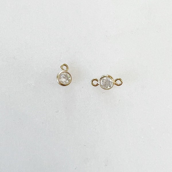 1 Piece Teeny Tiny 14K Gold Filled 3mm Cubic Zirconia Charm Link Choose Your Style, 1 Loop or 2 Loop Connector Necklace Link
