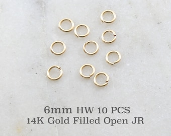 10 Pieces 6mm Heavy Weight 18 Gauge 14K Gold Filled Open Jump Rings Charm Links Jewelry Making Supplies Gold Findings