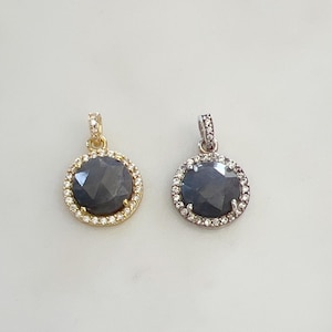 Round Sapphire Drop Pendant with Cubic Zirconia in Vermeil or Sterling Silver