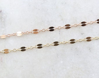 14k GF Double Bar Link Flat Delicate Choker Chain 5mm x 2mm Permanent Jewelry /Sold by the Foot / Bulk Unfinished Chain