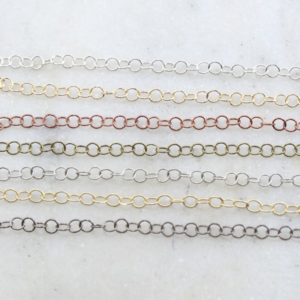 Base Metal Lightweight Dainty Minimal Round Extender Link Chain 3.5mm in 7 Finishes / Chain by the Foot