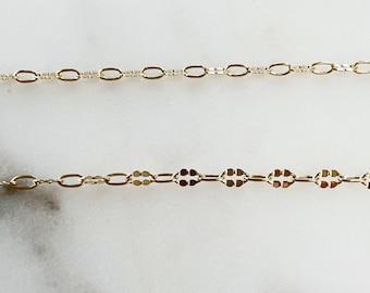 Fancy Dapped 14K Gold Filled Cable Drawn Link Chain Permanent Jewelry Sold by the Foot/ Bulk Unfinished Chai