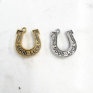 1 Piece Double Sided Horse Shoe Good Luck Charm Pewter Metal Horse Lover Charm in Antique Gold or Antique Silver